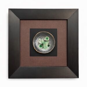 Handmade Enamel Art Tile Framed Wall Art | Modern Abstract Green & Gray